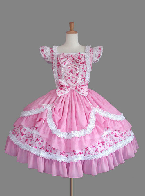 Pink Cotton Sweet Lolita Flying Sleeve Dress