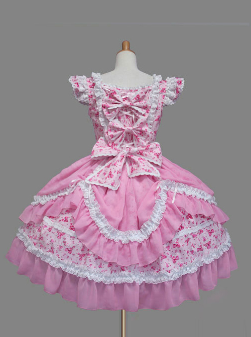 Pink Cotton Sweet Lolita Flying Sleeve Dress