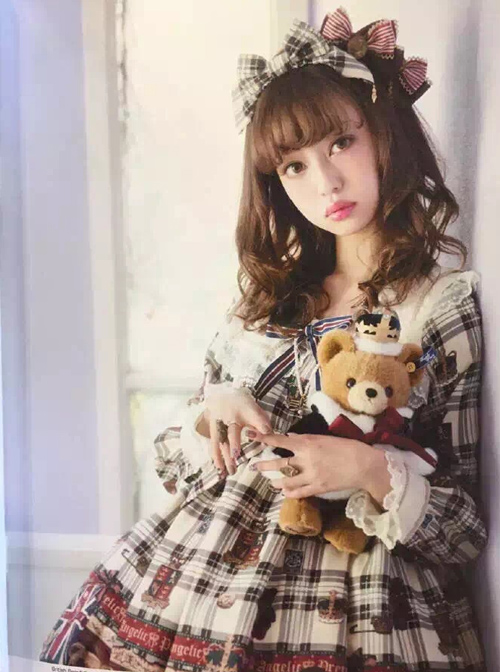 Teddy Bear Printing Bows Sweet Lolita Long Sleeve Dress