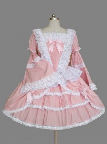 Pink Long Sleeve Lace Ruffles Classic Lolita Dress