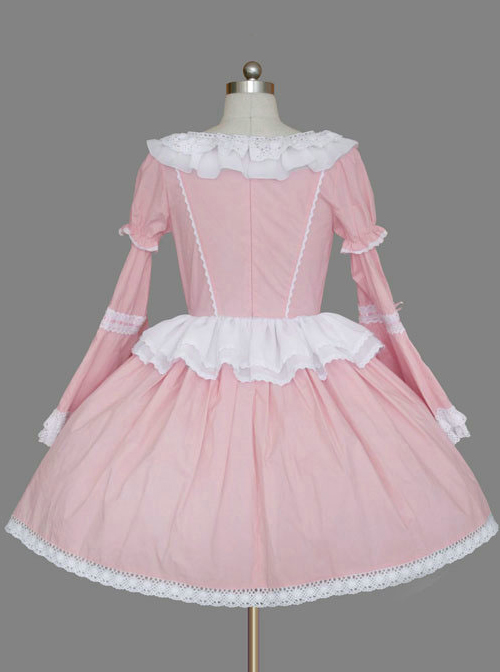 Pink Long Sleeve Lace Ruffles Classic Lolita Dress