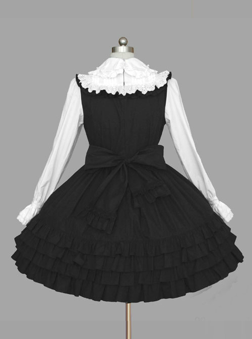 Black And White Long Sleeves Cotton Classic Lolita Dress