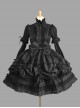 Black Standing Collar Bowknot Gothic Lolita Long Sleeve Dress