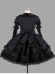 Black Elegant Bows Cotton Gothic Lolita Long Sleeve Dress