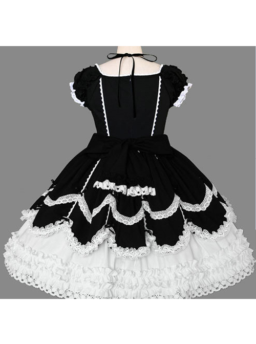 Black And White Cotton Elegant Gothic Lolita Short Sleeves Dress