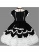Black And White Cotton Elegant Gothic Lolita Short Sleeves Dress
