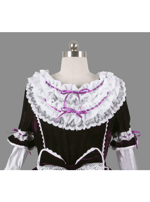 Black Cotton Cute Bowknot Sweet Lolita Long Sleeve Dress