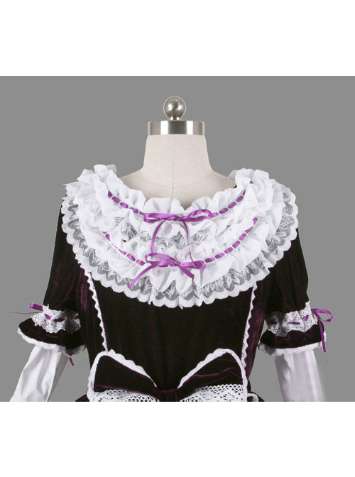 Purple Cotton Cute Bowknot Sweet Lolita Long Sleeve Dress