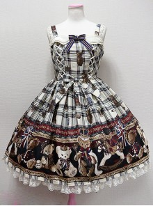 Teddy Bear Printing Bows Sweet Lolita Sling Dress