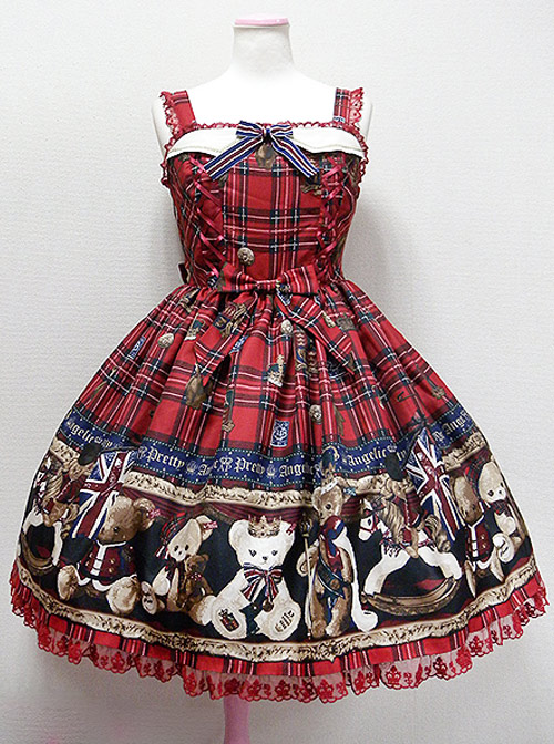 Teddy Bear Printing Bows Sweet Lolita Sling Dress