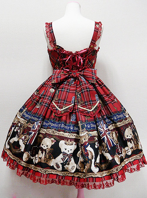 Teddy Bear Printing Bows Sweet Lolita Sling Dress