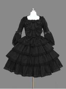 Black Multi-storey Lace Cotton Gothic Lolita Dress