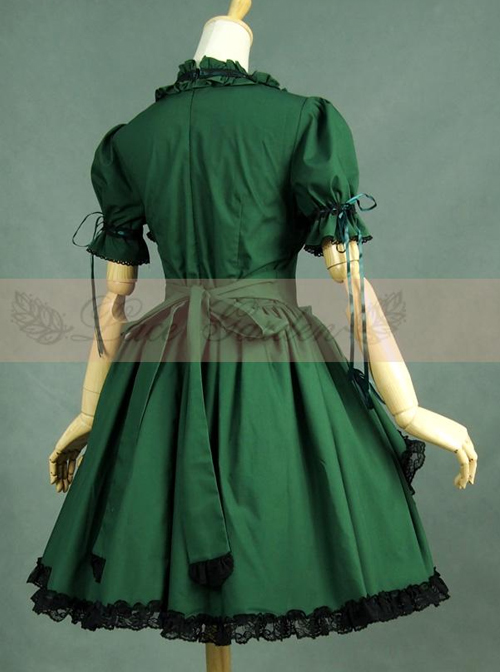 Victorian Retro Green And Black Lace Short Sleeves Classic Lolita Dress