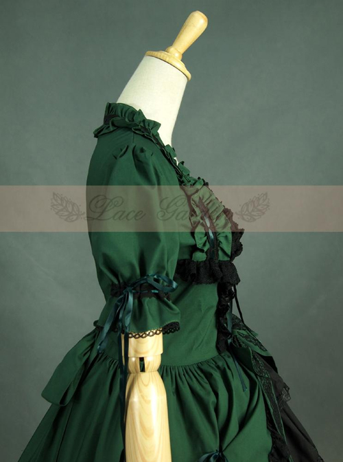 Victorian Retro Green And Black Lace Short Sleeves Classic Lolita Dress