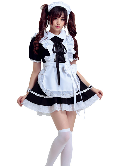 Black Cosplay Maid Costume Maid Dress Set