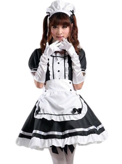 Black Cute Bowknot Maid Dress Costume