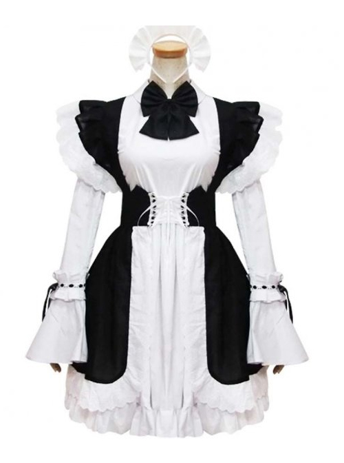 Black And White Short Sleeves Cute Cosplay Maid Costume