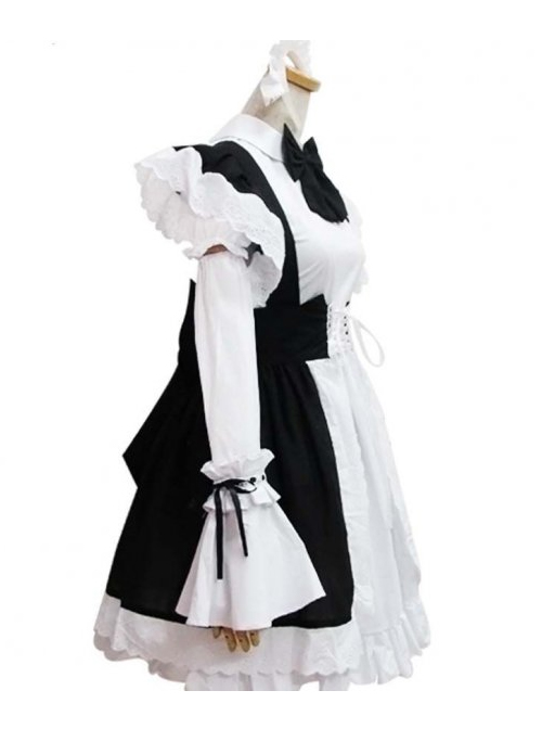 Black And White Short Sleeves Cute Cosplay Maid Costume