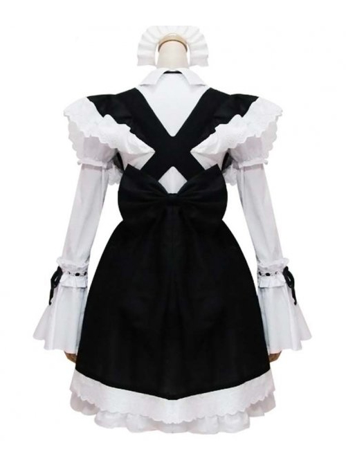 Black And White Short Sleeves Cute Cosplay Maid Costume