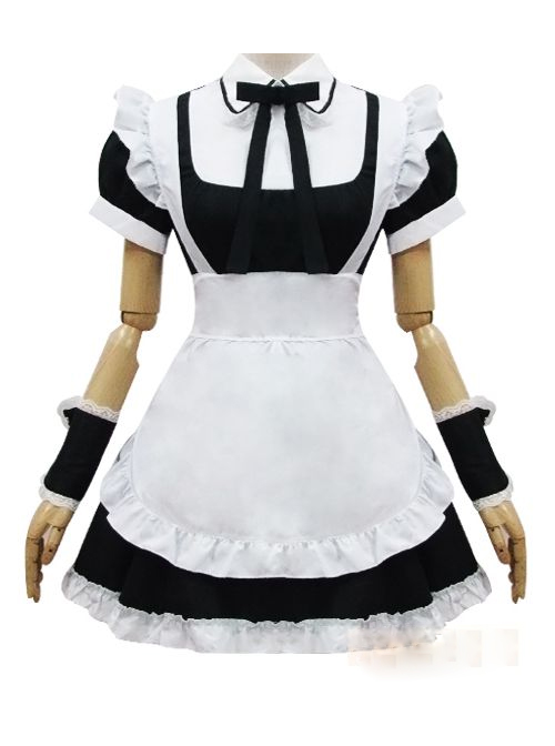 Long Sleeves Cotton Cosplay Maid Costume Sweet Lolita Dress Set