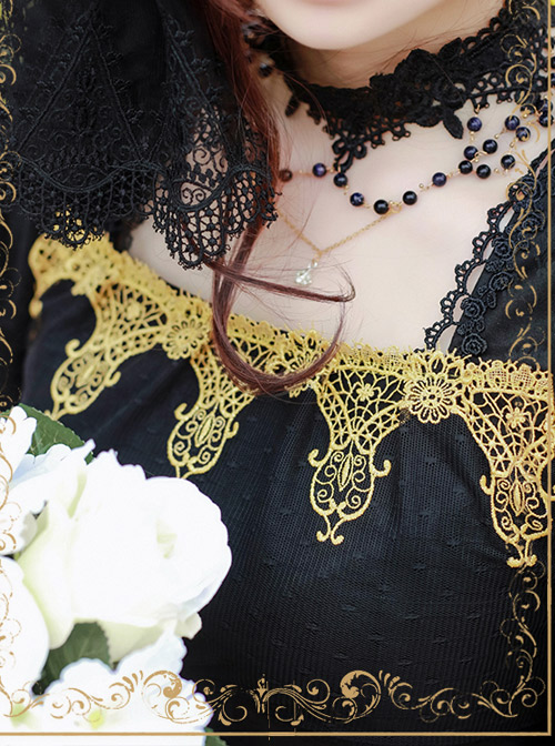 Elegant Black Jacquard Classic Lolita Half Sleeve Dress