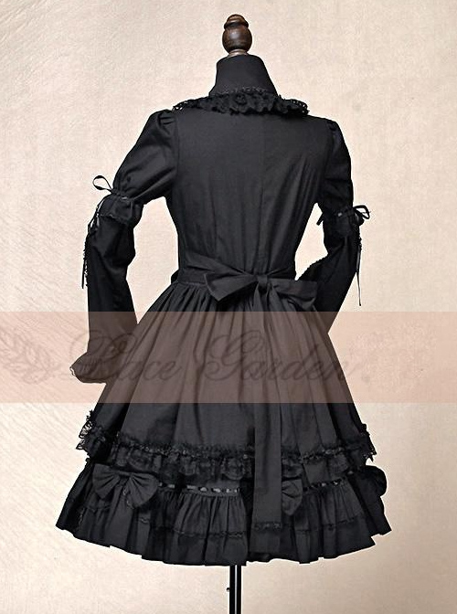 Black Short Sleeves Cotton Bow Gothic Lolita Dress