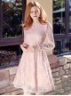 Stand Collar High Waist Lace Long Sleeve A-line Dress