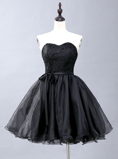 Black Lace Strapless Evening Dress