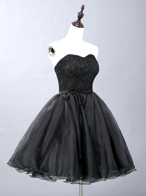 Black Lace Strapless Evening Dress