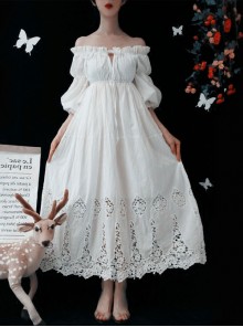 White Strapless Ruffles Classic Lolita Half Sleeve Dress