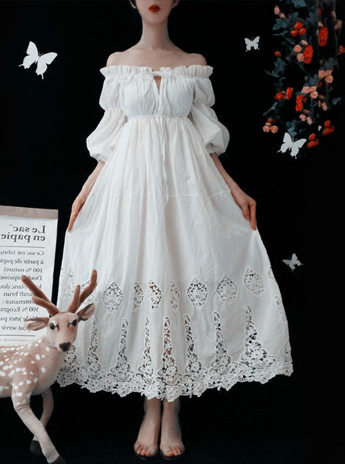 White Strapless Ruffles Classic Lolita Half Sleeve Dress