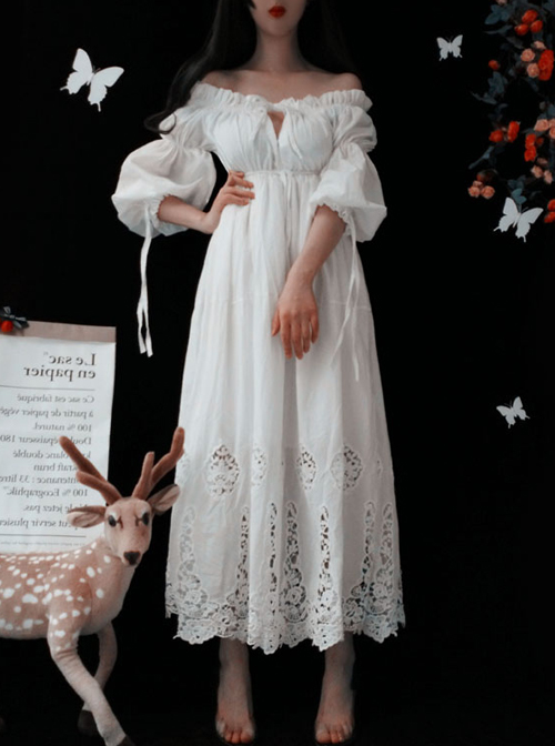 White Strapless Ruffles Classic Lolita Half Sleeve Dress