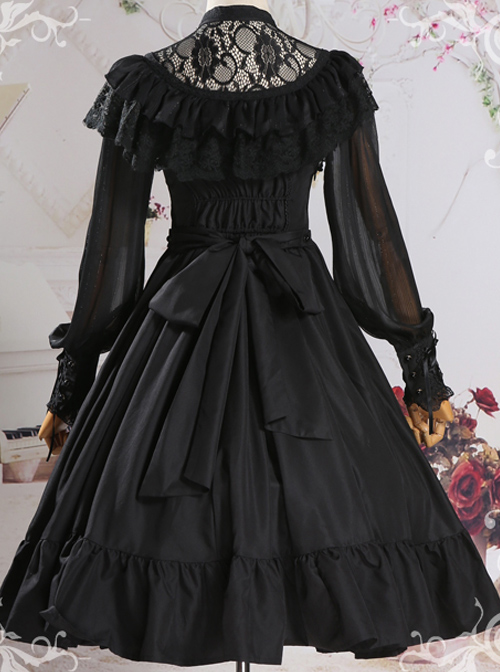 Pure Color Lace Gothic Lolita Long Sleeve Dress