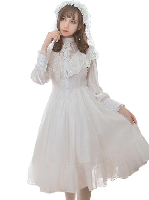 Pure Color Lace Gothic Lolita Long Sleeve Dress