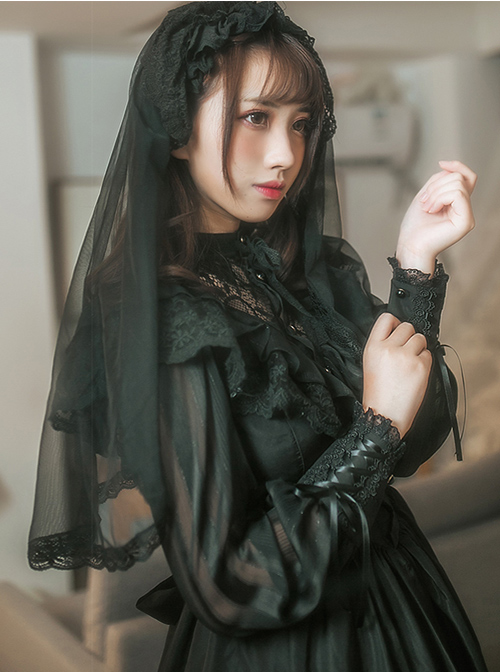 Pure Color Lace Gothic Lolita Long Sleeve Dress