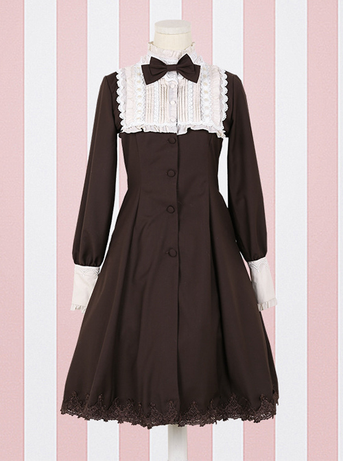 Little Stand Collar Concise Gothic Lolita Long Sleeve Dress