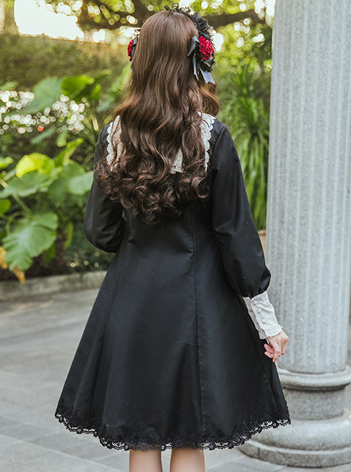 Little Stand Collar Concise Gothic Lolita Long Sleeve Dress