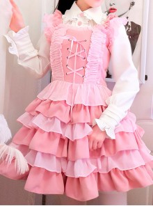 Pink Ruffles Cake Dress Slim Sweet Lolita Dress