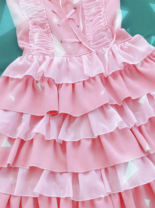 Pink Ruffles Cake Dress Slim Sweet Lolita Dress