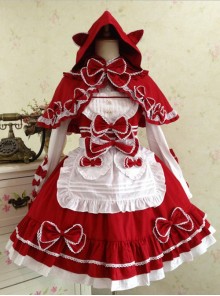 Red And White Lace Bowknot Sweet Lolita Dress Set