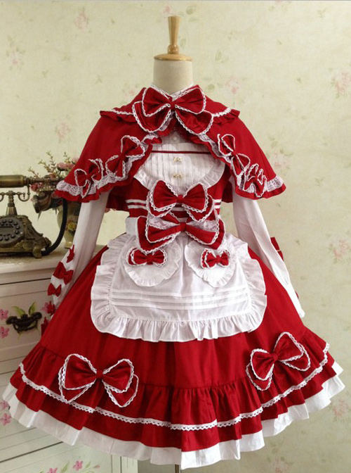 Red And White Lace Bowknot Sweet Lolita Dress Set