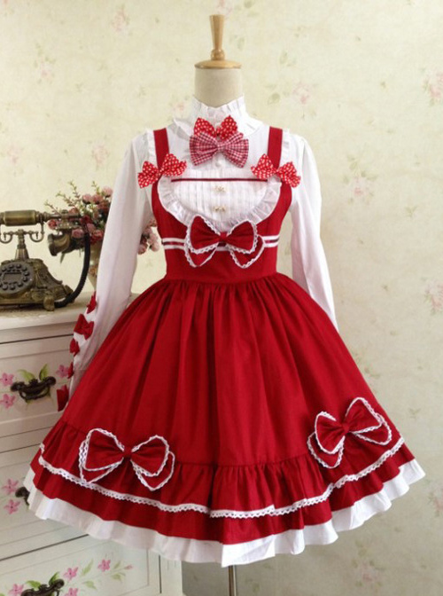 Red And White Lace Bowknot Sweet Lolita Dress Set