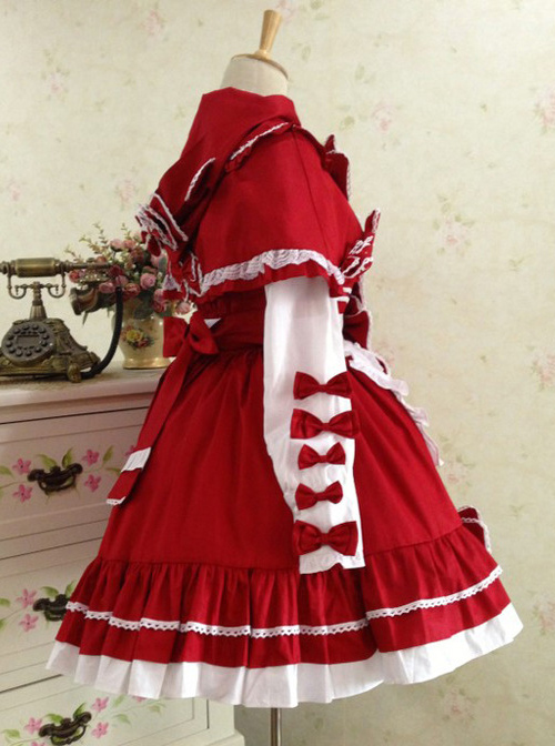 Red And White Lace Bowknot Sweet Lolita Dress Set