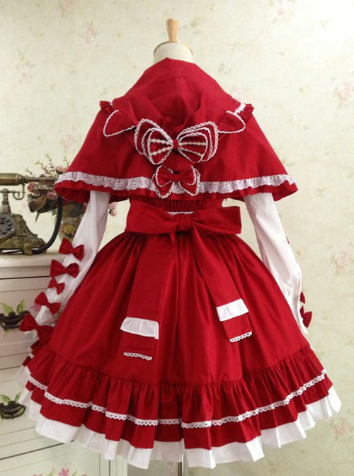 Red And White Lace Bowknot Sweet Lolita Dress Set