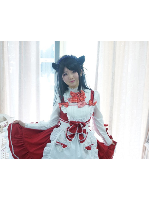 Red And White Lace Bowknot Sweet Lolita Dress Set