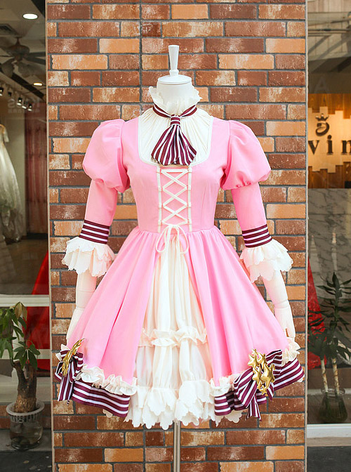 Card Captor Sakura Pink-white Dress Cosplay Costume Sweet Lolita Dress Set
