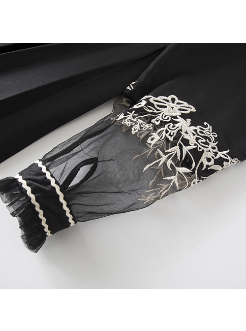 Black Retro Embroidery Standing Collar Classic Lolita Long Sleeve Dress