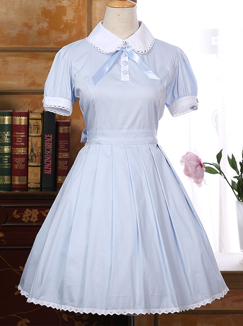 Lapel Bowknot School Lolita Short Sleeve Dress