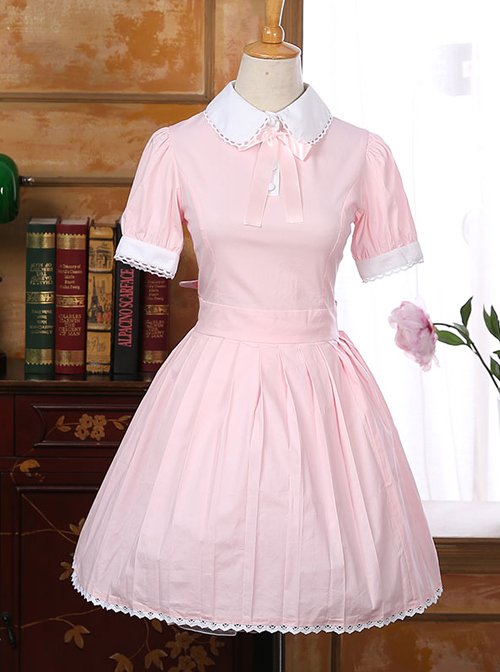 Lapel Bowknot School Lolita Short Sleeve Dress