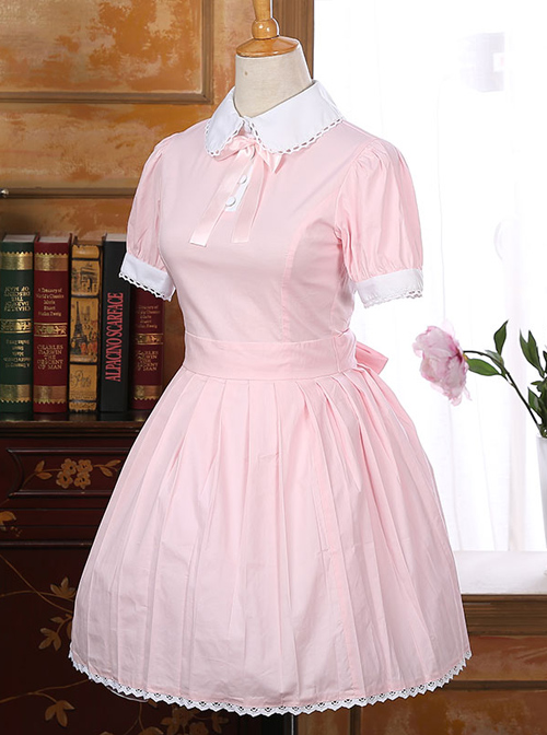 Lapel Bowknot School Lolita Short Sleeve Dress